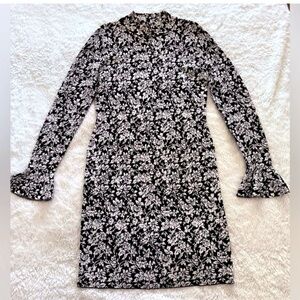 Michael Kors Black & White Floral Long Sleeve Dress — Size M